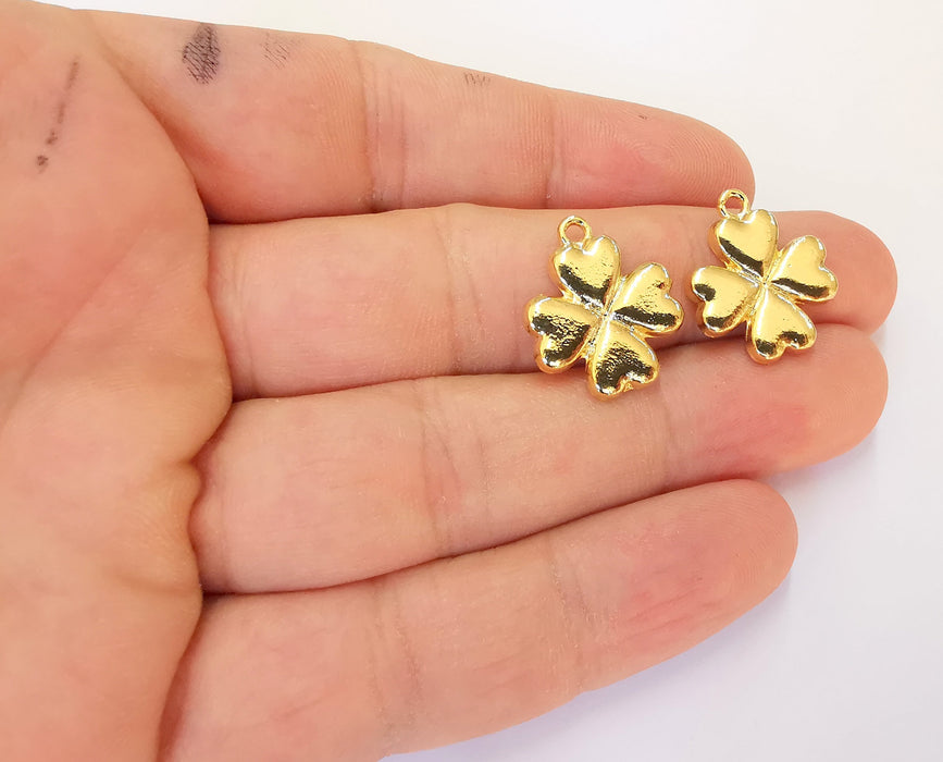 4 Heart Charms 24K Shiny Gold Plated Charms (20x17mm)  G22844