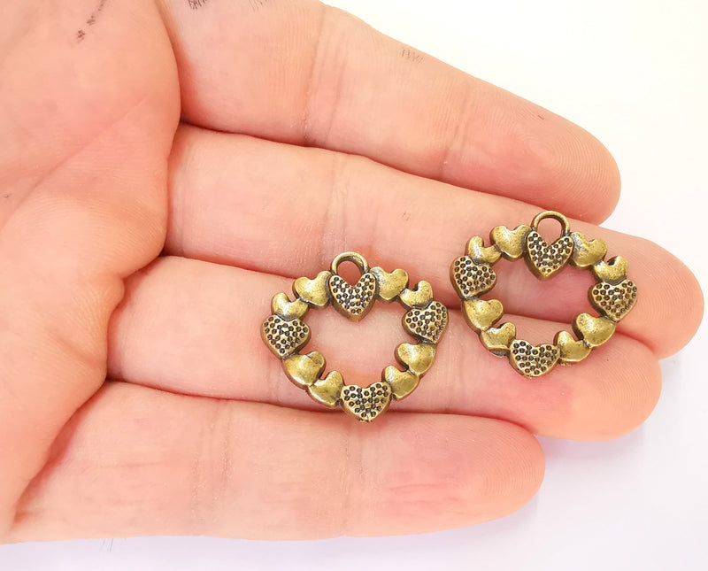 2 Heart Charms Antique Bronze Plated Charms (26x24mm)  G22846