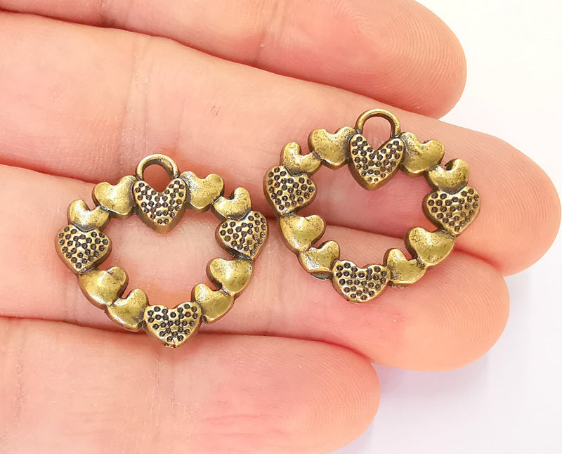 2 Heart Charms Antique Bronze Plated Charms (26x24mm)  G22846