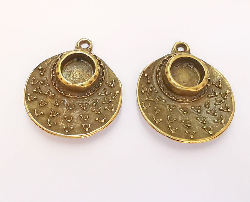 2 Bronze Charms Blank Bezel Resin Bezel Mosaic Mountings Antique Bronze Plated Charms (35x30mm) (10mm Bezel Inner Size)  G22848