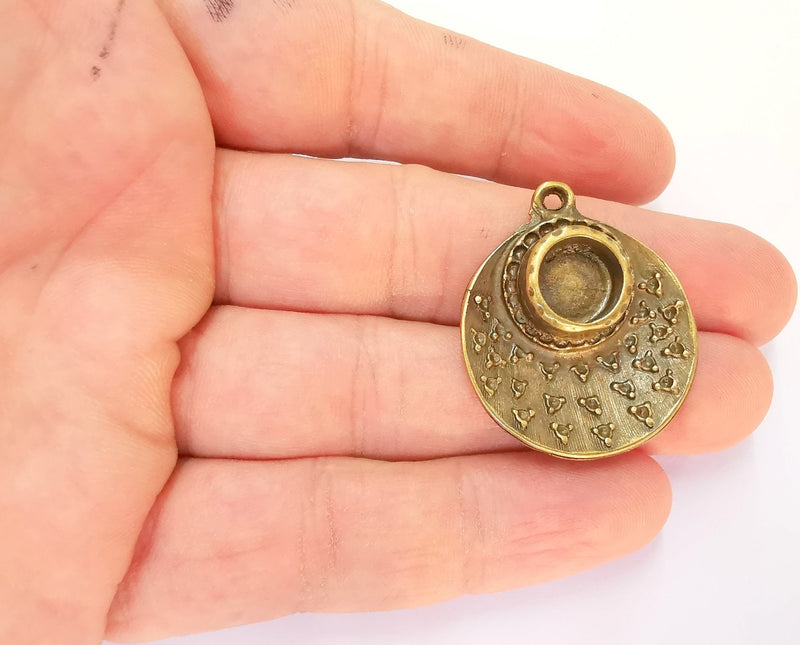 2 Bronze Charms Blank Bezel Resin Bezel Mosaic Mountings Antique Bronze Plated Charms (35x30mm) (10mm Bezel Inner Size)  G22848