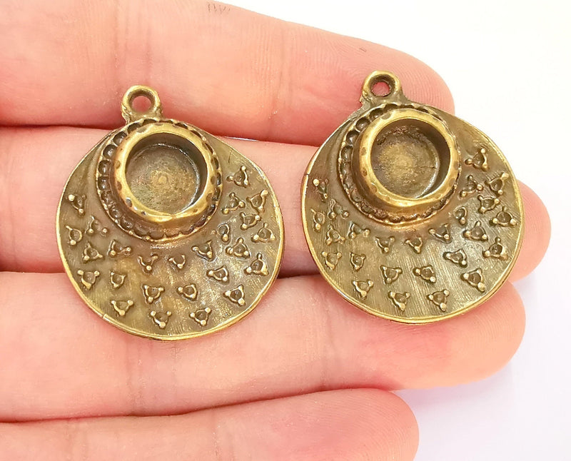 2 Bronze Charms Blank Bezel Resin Bezel Mosaic Mountings Antique Bronze Plated Charms (35x30mm) (10mm Bezel Inner Size)  G22848