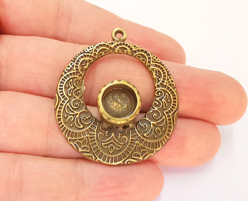 2 Bronze Charms Blank Bezel Resin Bezel Mosaic Mountings Antique Bronze Plated Charms (43x38mm) (10mm Bezel Inner Size)  G22849