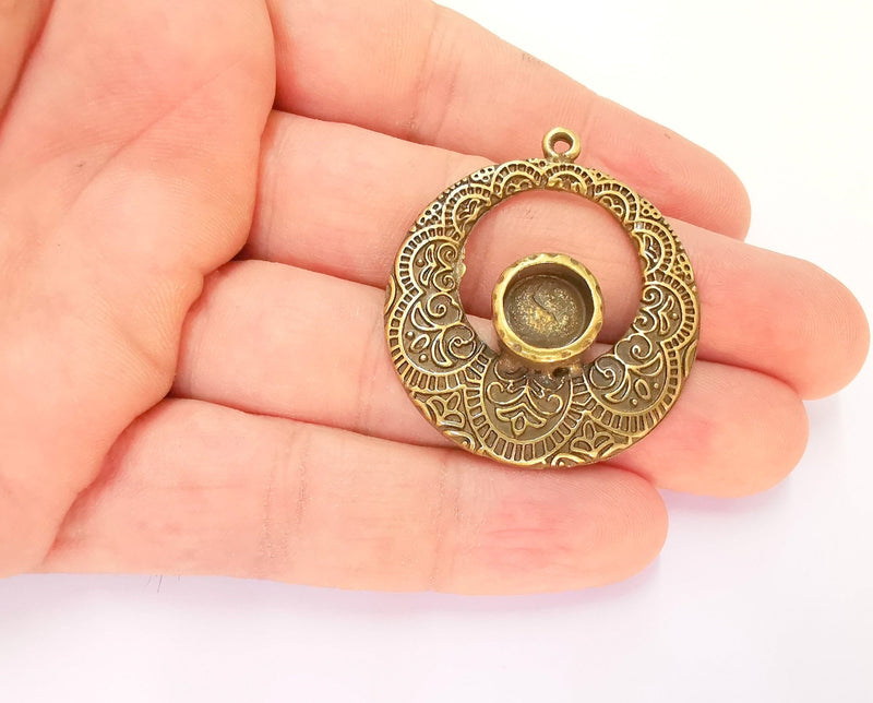 2 Bronze Charms Blank Bezel Resin Bezel Mosaic Mountings Antique Bronze Plated Charms (43x38mm) (10mm Bezel Inner Size)  G22849