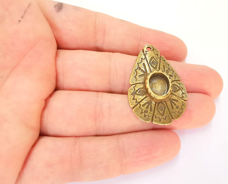 2 Bronze Charms Blank Bezel Resin Bezel Mosaic Mountings Antique Bronze Plated Charms (39x26mm) (10x8mm Bezel Inner Size)  G22850