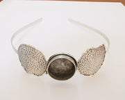 Hammered Crown Headband Base Blanks Circlet Settings Antique Silver Plated Brass Adjustable (24mm Bezel Size)  G22855