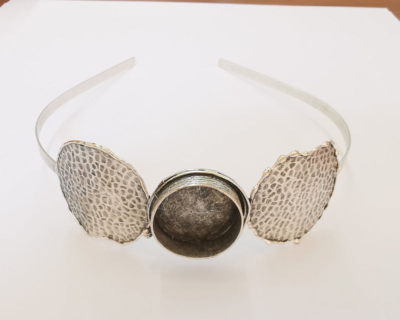 Hammered Crown Headband Base Blanks Circlet Settings Antique Silver Plated Brass Adjustable (24mm Bezel Size)  G22855