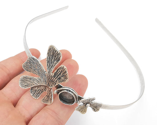 Flowers Crown Headband Base Blanks Circlet Settings Antique Silver Plated Brass Adjustable (10mm Bezel Size)  G22861