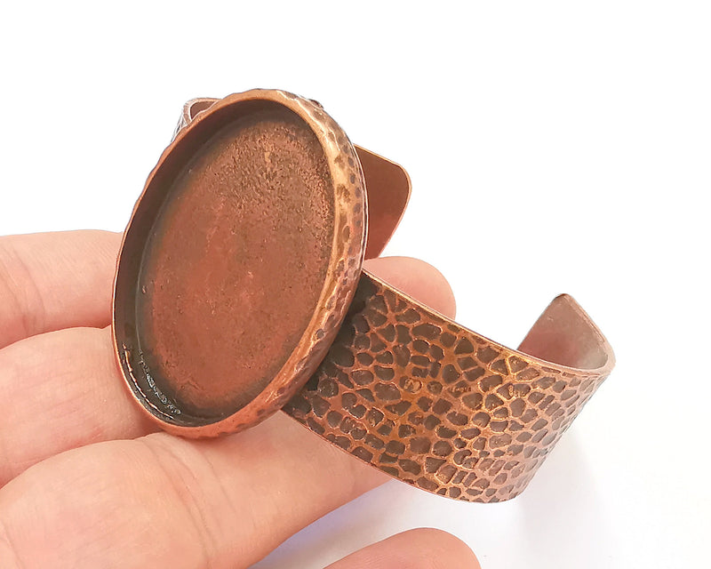Bracelet Blank Resin Dry Flower inlay Blank Cuff Bezel Glass Cabochon Base Hammered Adjustable Antique Copper (40x30mm ) G22862