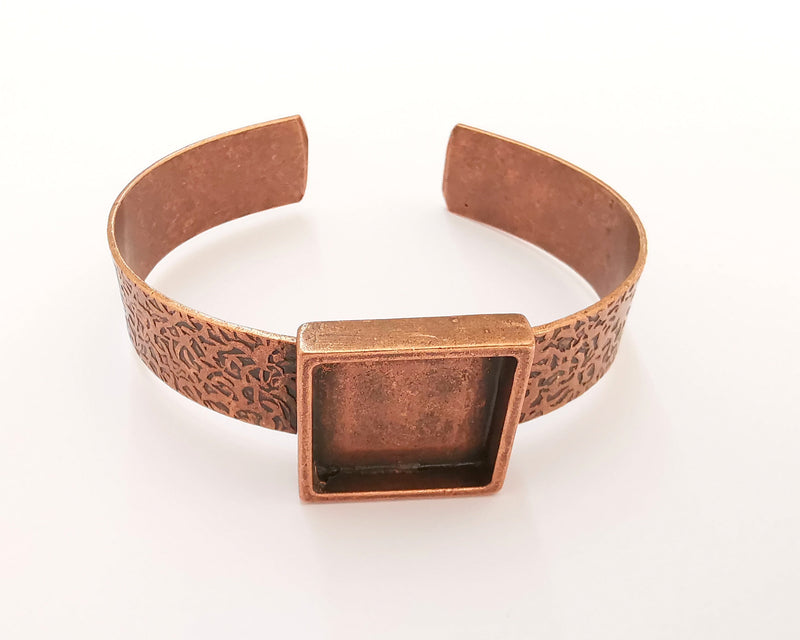 Bracelet Blank Resin Dry Flower inlay Blank Cuff Bezel Glass Cabochon Base Textured Adjustable Antique Copper (20x20mm ) G22867