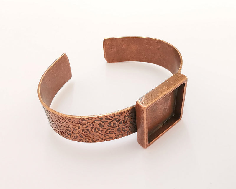 Bracelet Blank Resin Dry Flower inlay Blank Cuff Bezel Glass Cabochon Base Textured Adjustable Antique Copper (20x20mm ) G22867