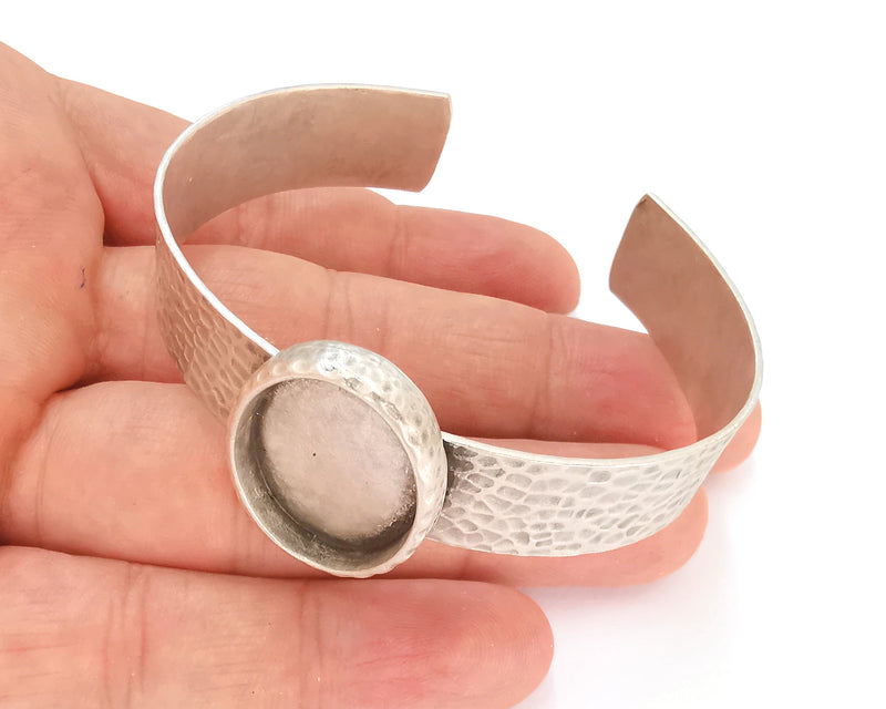 Bracelet Blank Resin Dry Flower inlay Blank Cuff Bezel Glass Cabochon Base Hammered Adjustable Antique Silver (25x18mm ) G27772