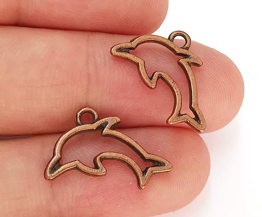 10 Dolphin Charms Antique Copper Plated Charms (22x14mm)  G22874