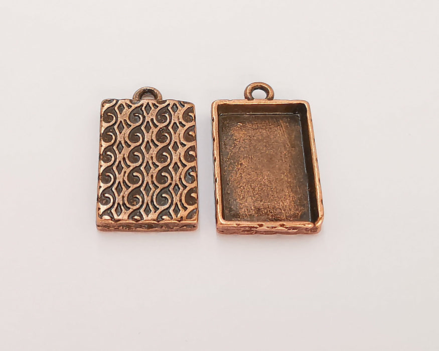 4 Textured Blank Bezel Resin Bezel Mosaic Mountings Antique Copper Plated Charms (24x14mm)( 18x12 mm Bezel Inner Size)  G22876