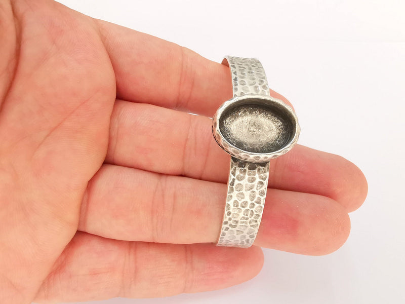 Bracelet Blank Resin Dry Flower inlay Blank Cuff Bezel Glass Cabochon Base Hammered Adjustable Antique Silver (18x13mm ) G22881