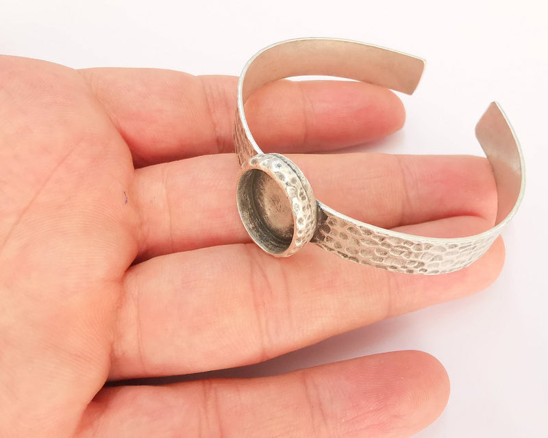 Bracelet Blank Resin Dry Flower inlay Blank Cuff Bezel Glass Cabochon Base Hammered Adjustable Antique Silver (18x13mm ) G22881