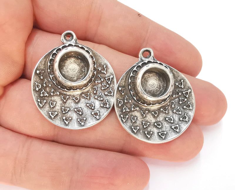 2 Silver Pendant Blank Bezel Base Setting Necklace Blank Resin Blank Mountings Antique Silver Plated ( 10 mm blank )  G22885