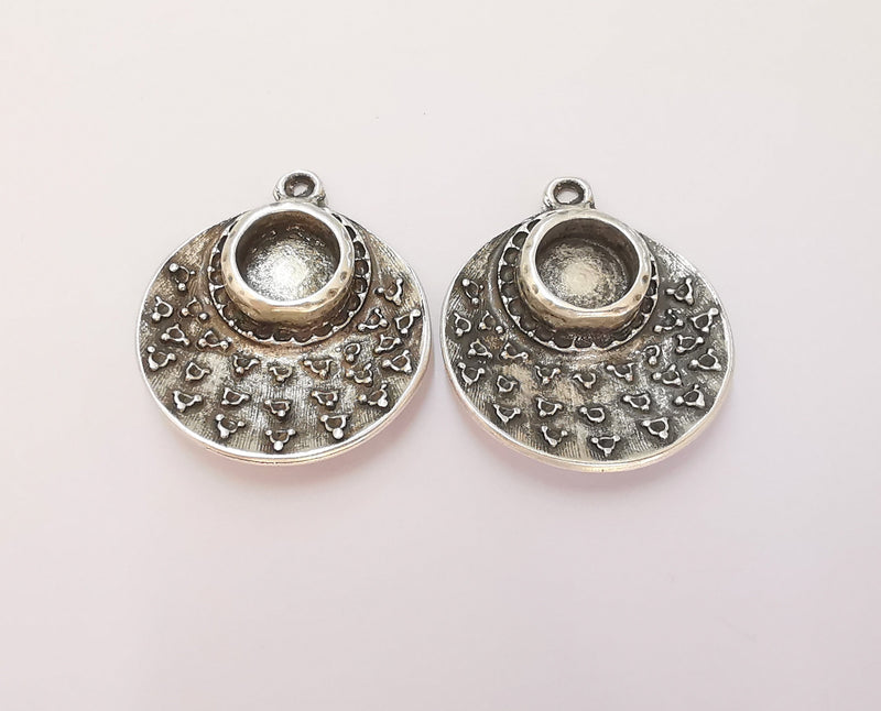 2 Silver Pendant Blank Bezel Base Setting Necklace Blank Resin Blank Mountings Antique Silver Plated ( 10 mm blank )  G22885