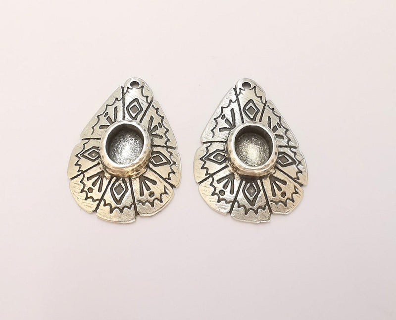 2 Silver Pendant Blank Bezel Base Setting Necklace Blank Resin Blank Mountings Antique Silver Plated ( 10x8 mm blank )  G22888