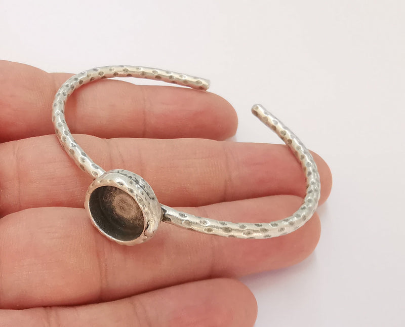 Bracelet Blank Cuff Bezel Resin Bangle inlay Blank Glass Cabochon Base Bezel Hammered Adjustable Antique Silver Bracelet (12mm ) G22891