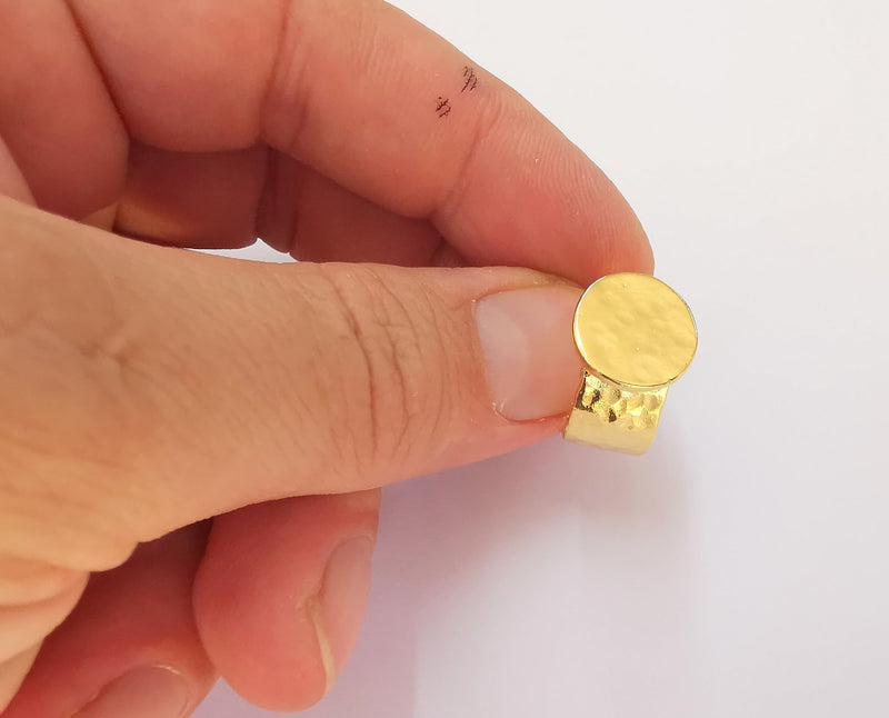 Gold Ring Setting Blank Large Ring Mounting Cabochon Base Adjustable Ring Base (13mm) 24K Shiny Gold Plated  G25523