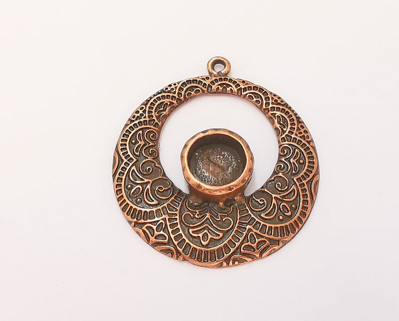 2 Copper Charms Blank Bezel Resin Bezel Mosaic Mountings Antique Copper Plated Charms (43x38mm) (10mm Bezel Inner Size)  G22908