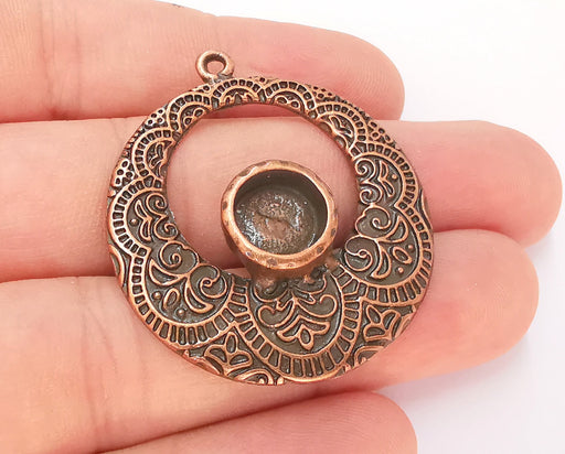 2 Copper Charms Blank Bezel Resin Bezel Mosaic Mountings Antique Copper Plated Charms (43x38mm) (10mm Bezel Inner Size)  G22908