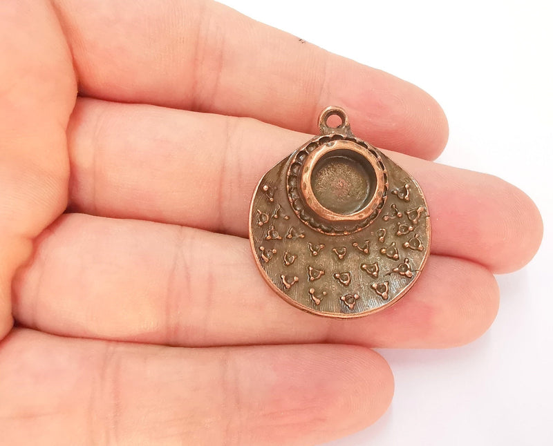 2 Copper Charms Blank Bezel Resin Bezel Mosaic Mountings Antique Copper Plated Charms (35x30mm) (10mm Bezel Inner Size)  G22911