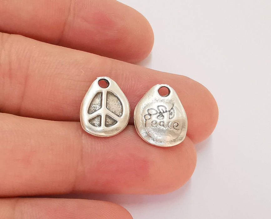 5 Peace Charms Antique Silver Plated Charms (15x12mm)  G22439