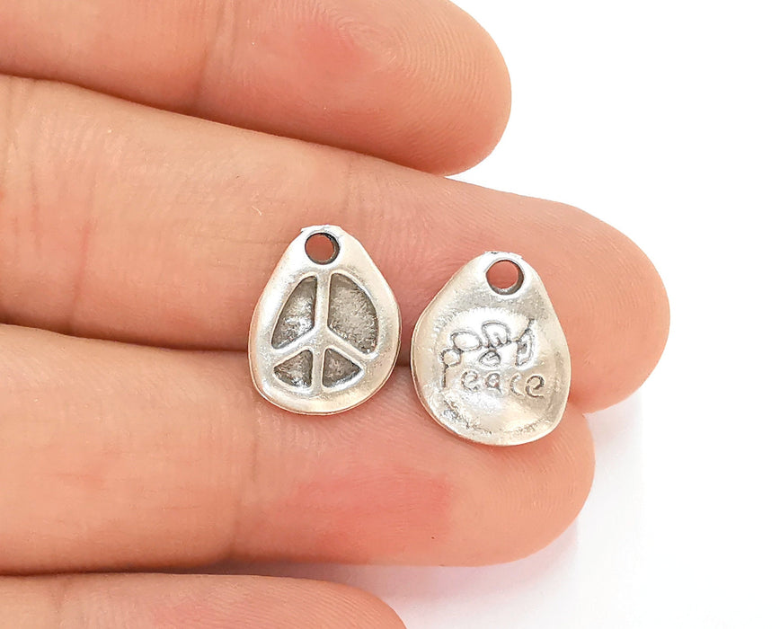 5 Peace Charms Antique Silver Plated Charms (15x12mm)  G22439