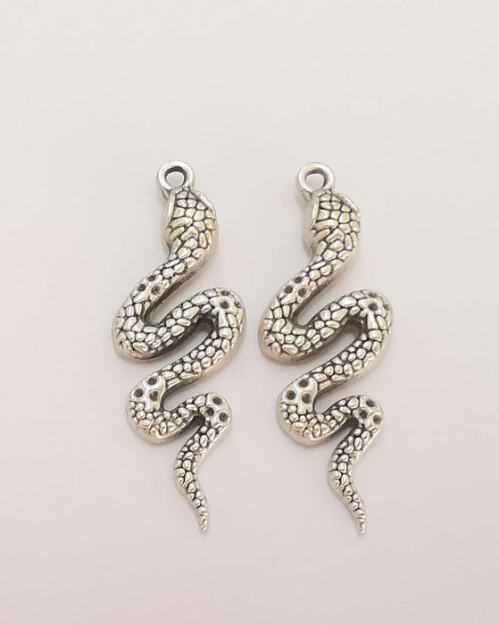 4 Snake Charms Antique Silver Plated Charms (43x15mm)  G22442