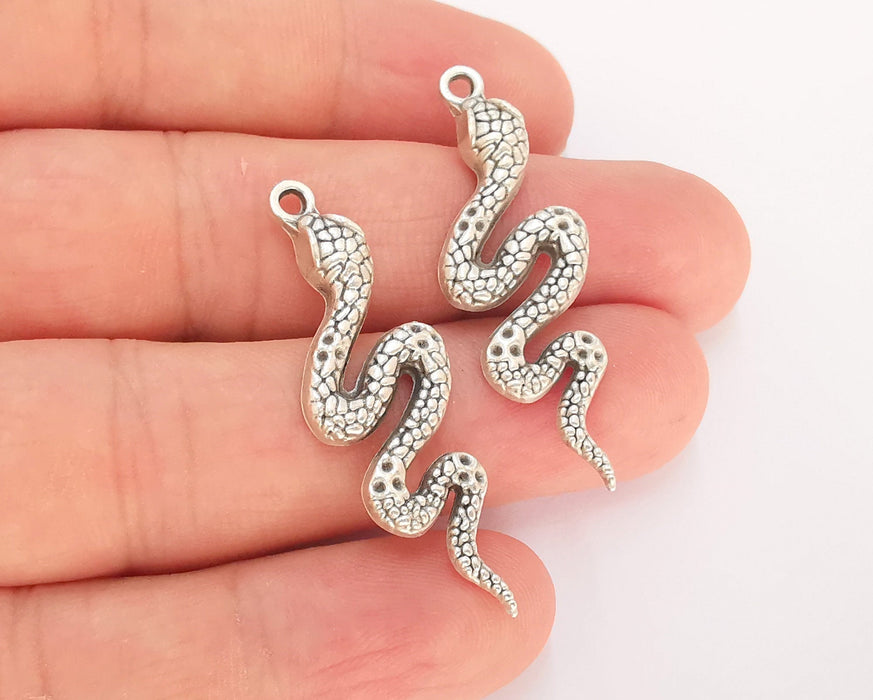 4 Snake Charms Antique Silver Plated Charms (43x15mm)  G22442