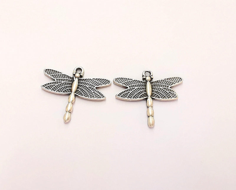 10 Silver Dragonfly Charms Antique Silver Plated Charms (23x21mm)  G22443