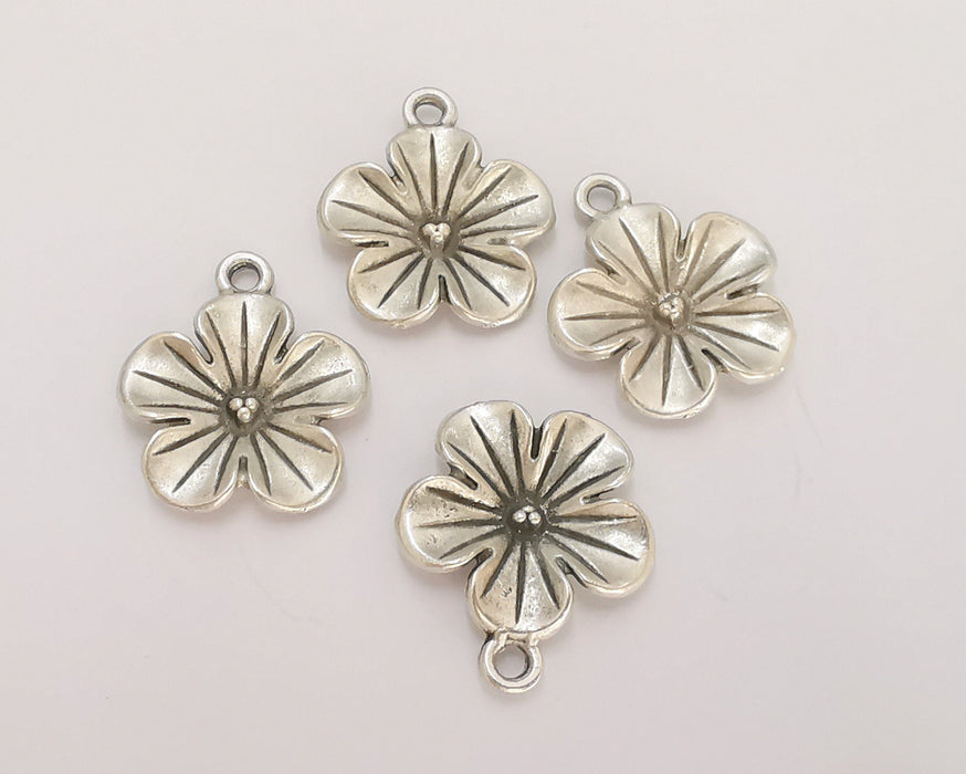 5 Flower Charms Antique Silver Plated Charms (22x19mm)  G22445