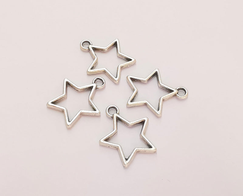 10 Silver Star Charms Antique Silver Plated Charms (19x16mm)  G22446