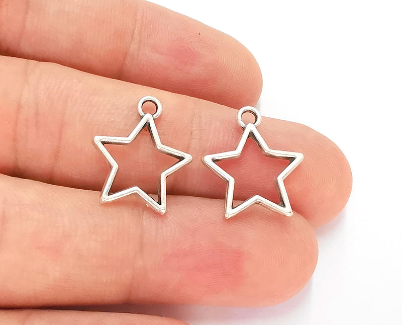10 Silver Star Charms Antique Silver Plated Charms (19x16mm)  G22446