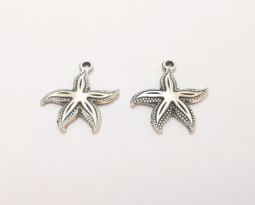 10 Starfish Charms Antique Silver Plated Charms (25x23mm)  G22448