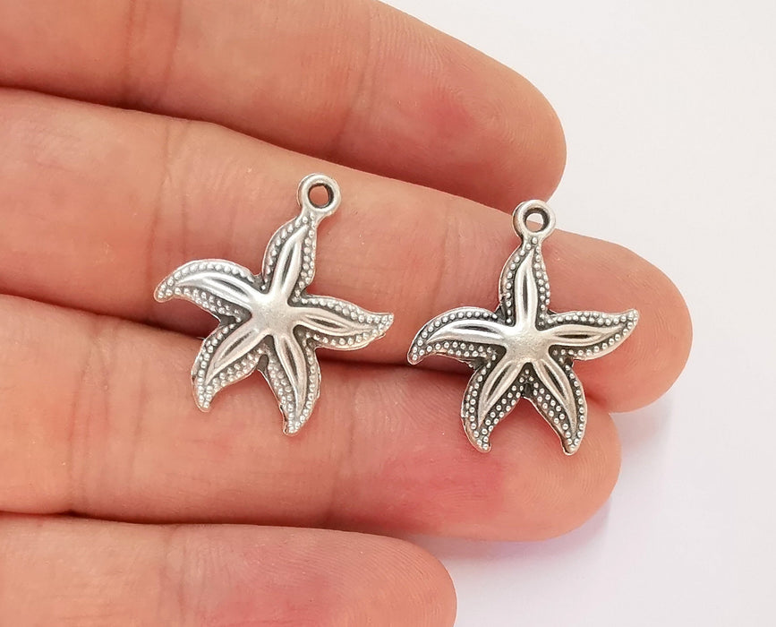 10 Starfish Charms Antique Silver Plated Charms (25x23mm)  G22448