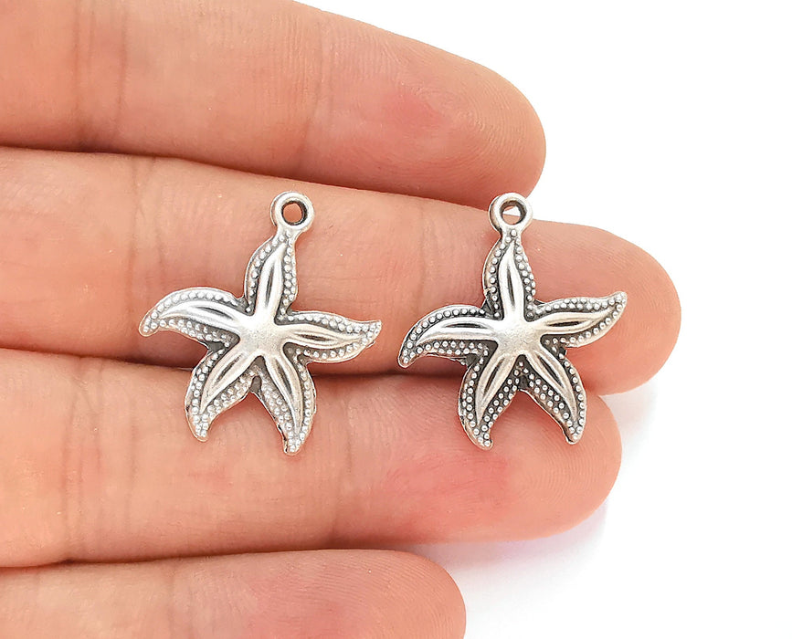 10 Starfish Charms Antique Silver Plated Charms (25x23mm)  G22448