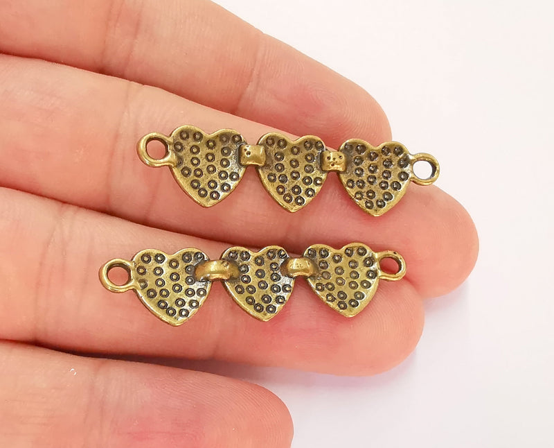 2 Hearts Charms Connector Antique Bronze Plated Charms (43x11mm)  G22450