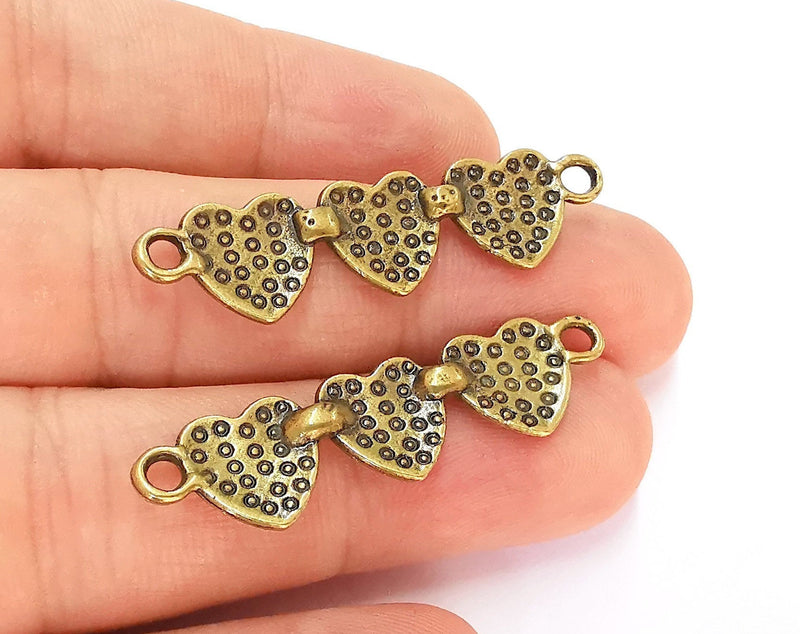 2 Hearts Charms Connector Antique Bronze Plated Charms (43x11mm)  G22450