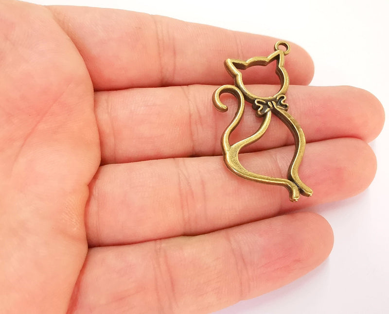 2 Cat Charms Antique Bronze Plated Charms (42x22mm)  G22452