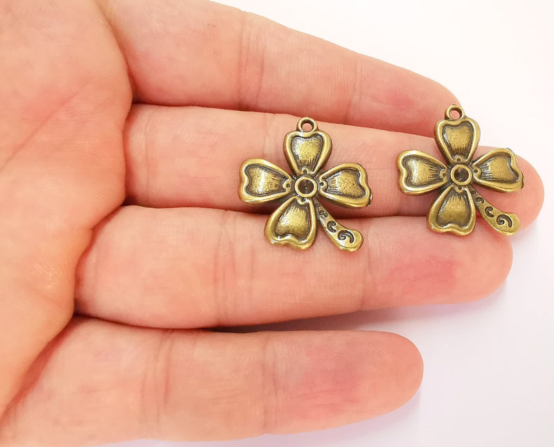 4 Flower Charms (Double Sided) Antique Bronze Plated Charms (26x24mm)  G22453