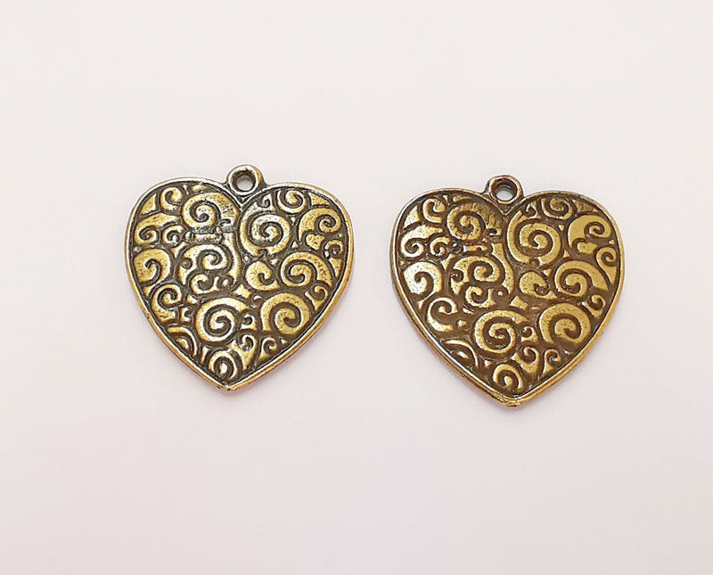 2 Heart Charms Double Sided Antique Bronze Plated Charms (23x22mm)  G22455