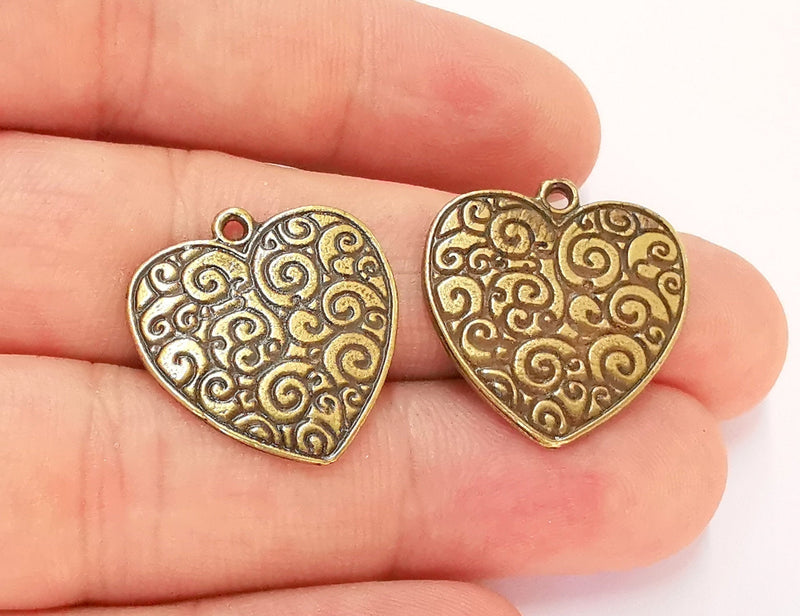 2 Heart Charms Double Sided Antique Bronze Plated Charms (23x22mm)  G22455