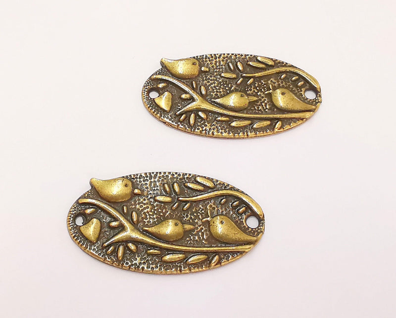 2 Bird and Leaf Branch Connector Charms Antique Bronze Plated Charms (37x20mm) G22456