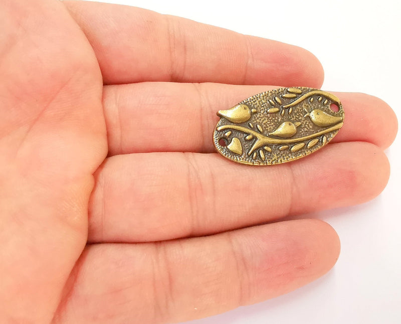 2 Bird and Leaf Branch Connector Charms Antique Bronze Plated Charms (37x20mm) G22456