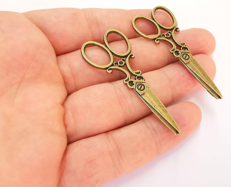 2 Scissors Charms Antique Bronze Plated Charms (59x25mm) G22457