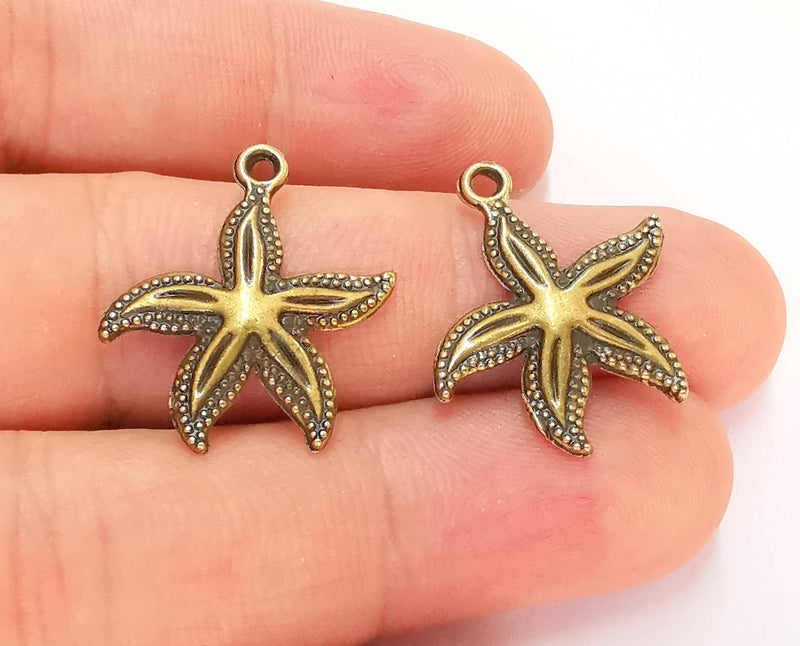 10 Starfish Charms Antique Bronze Plated Charms (25x19mm)  G22459