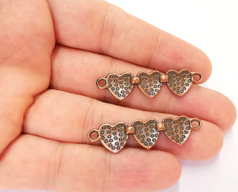 2 Hearts Charms Connector Antique Copper Plated Charms (43x11mm)  G22481